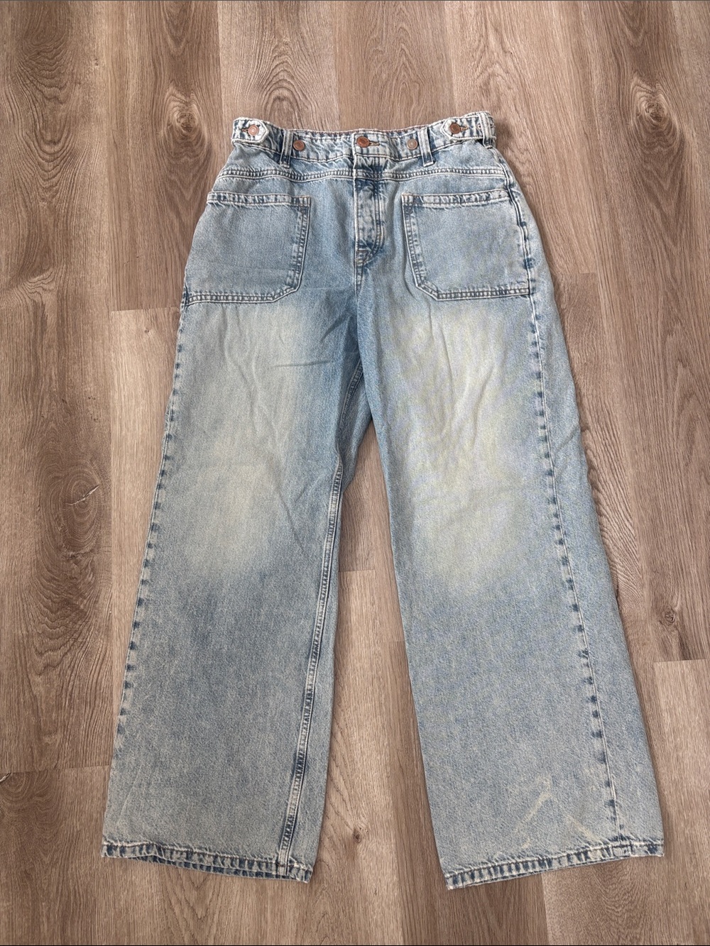 We The Free Palmer cuff Light Wash Wide Leg Jeans